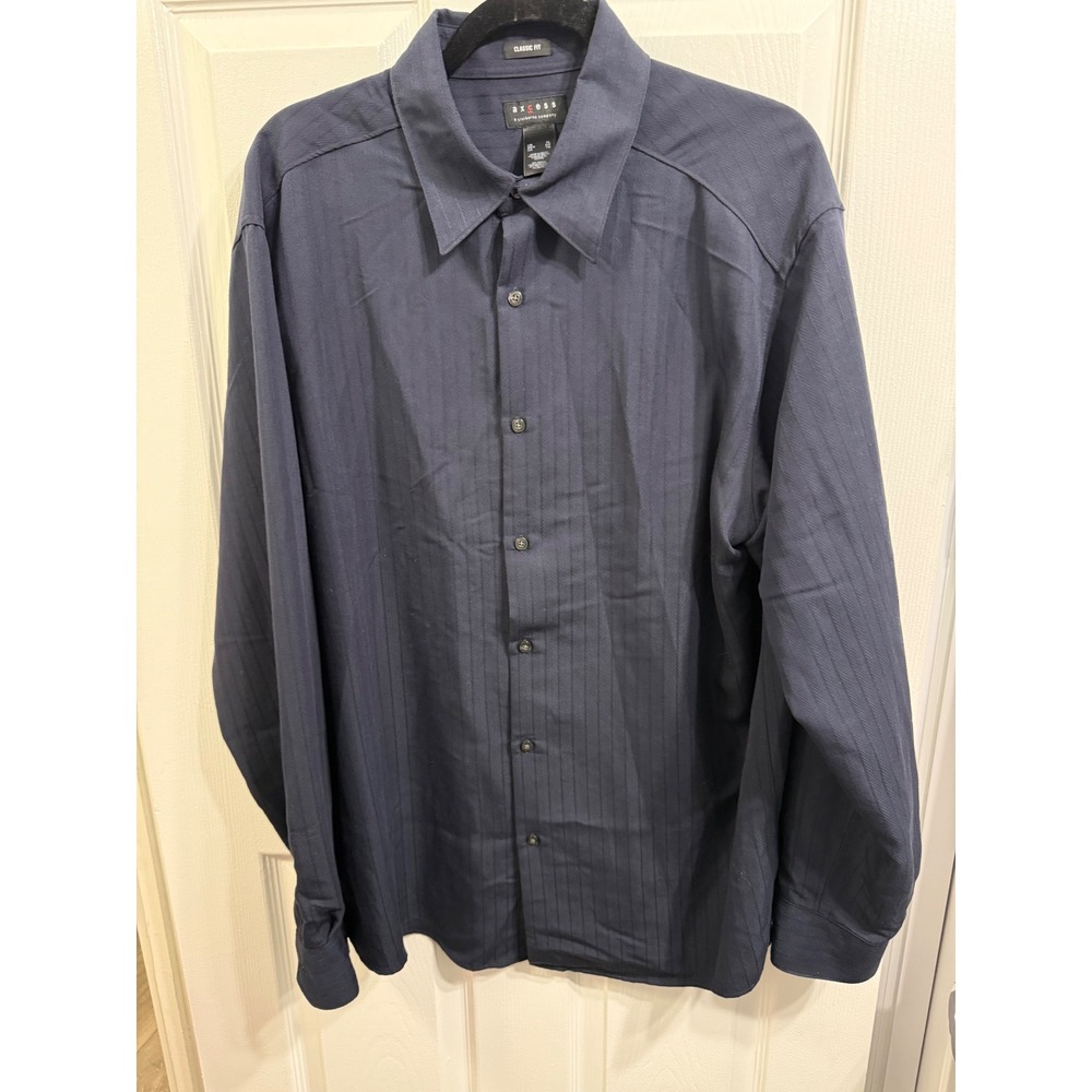 Axcess by Claiborne Mens XL Navy Blue Herringbone Stripe Button Down Shirt